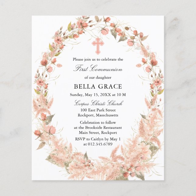 Bargain Wildflower First Communion Invitation (Front)