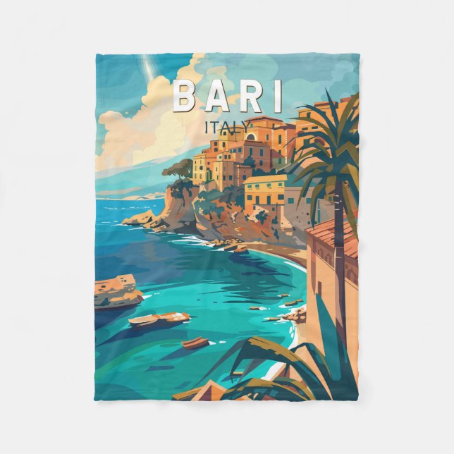 Bari Italy Travel Art Vintage Fleece Blanket (Front)