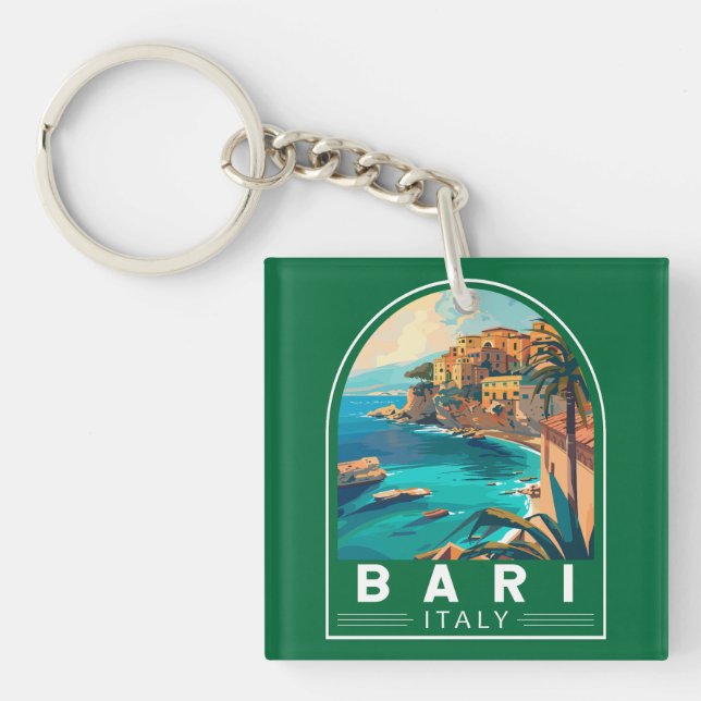 Bari Italy Travel Art Vintage Keychain (Front)