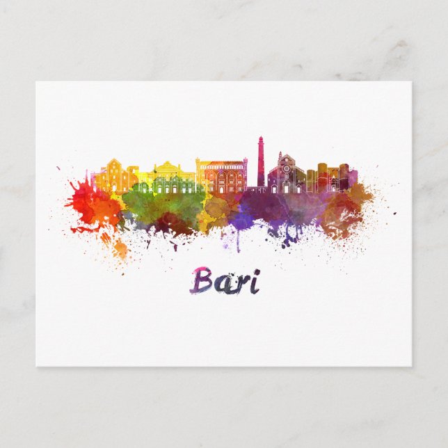 Bari skyline in watercolor postcard (Front)