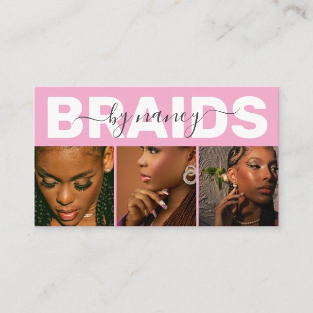 Barids Typography Photo Qr Code Logo Pink Business Card (Front)