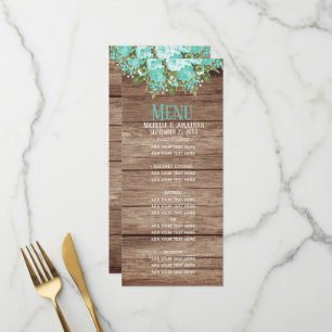 Baril de bois rustique - Turquoise menu Floral