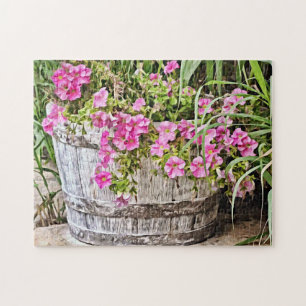 Baril rustique de fleurs roses Pansy Puzzle