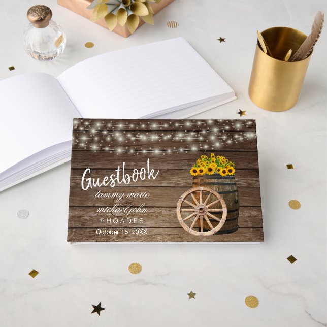 Baril rustique en bois avec tournesol Livre d'or (Recto ouvert)