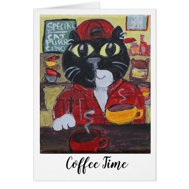 Barista Cat Café Peinture Fun Folk Art (Devant)