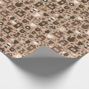 Barista coffee themed brown pattern wrapping paper