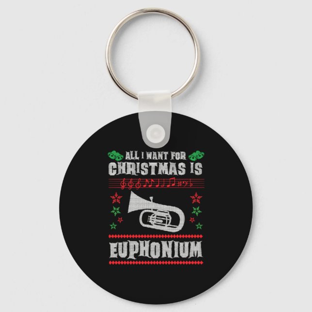 Baritone Euphonium Ugly Christmas Sweater Style Keychain (Front)