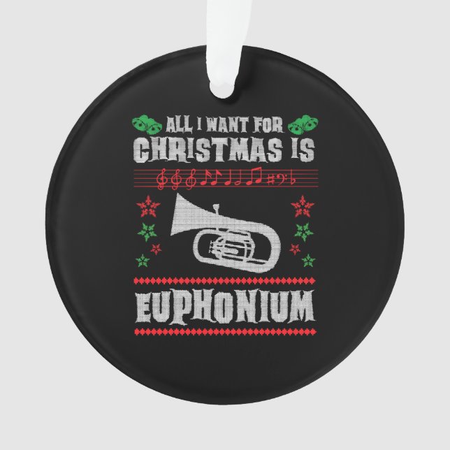 Baritone Euphonium Ugly Christmas Sweater Style Ornament (Front)