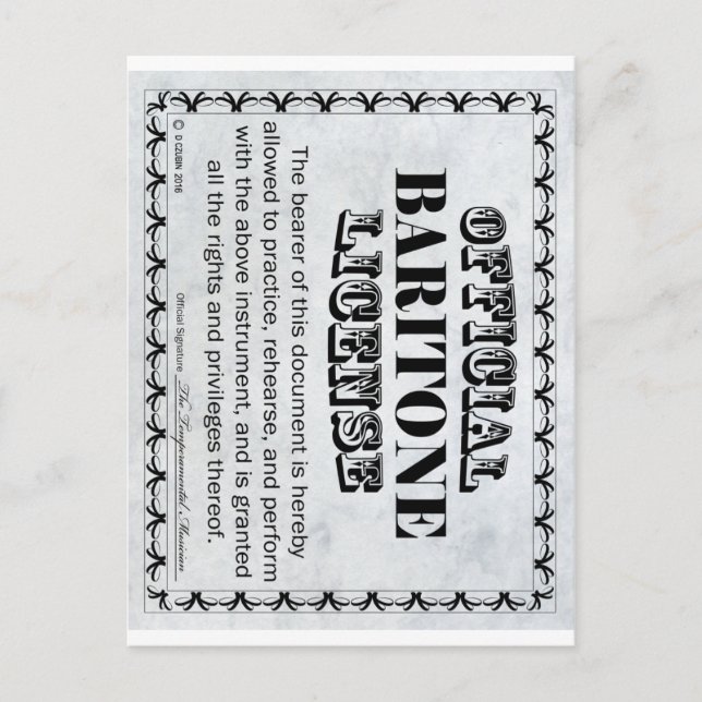 Baritone License Postcard (Front)