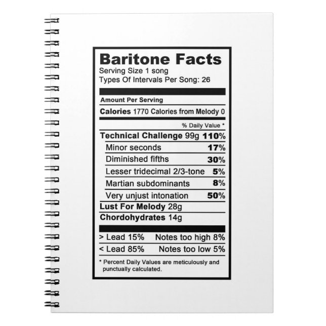 Baritone "Nutritional Information Label" Notebook (Front)