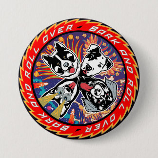 Bark and Roll Over Dogs Kiss Rock Music Parody 3 Inch Round Button