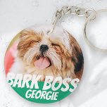 Bark Boss Pet Dog Photo Modern Cool Simple Keychain<br><div class="desc">Design is simple with a simple colour background and sans serif typography for a superhero look.</div>