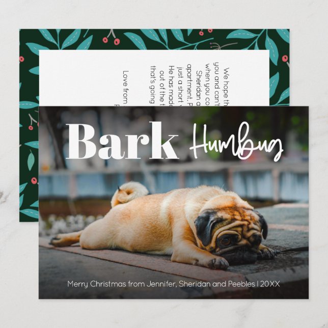 Bark Humbug Modern Custom Photo Holiday Card (Front/Back)