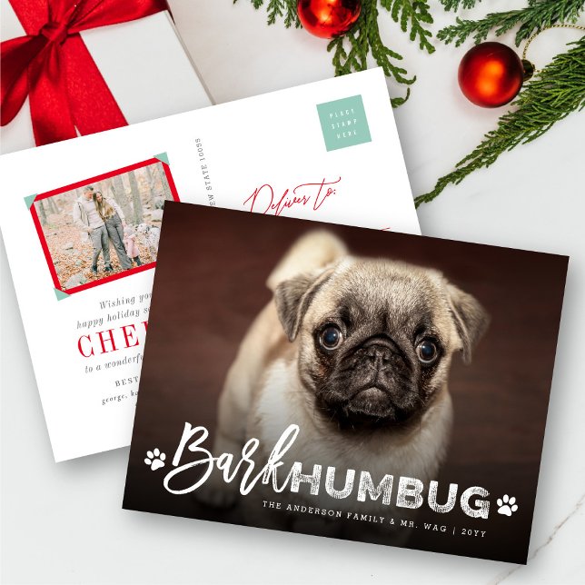 Bark Humbug Typography Dog Lover Photo Funny Pet Holiday Postcard (Creator Uploaded)