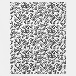 Barkcloth Style Pattern - Black on White Fleece Blanket