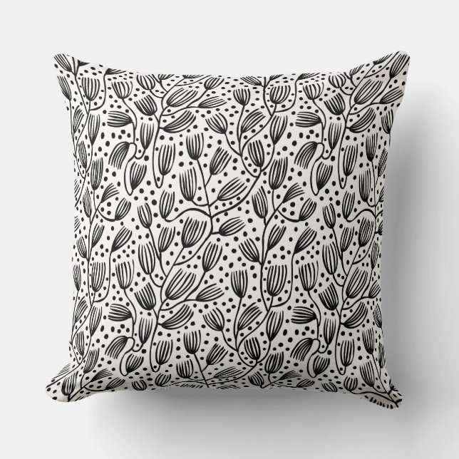 Barkcloth Style Pattern - Black on White Throw Pillow (Front)