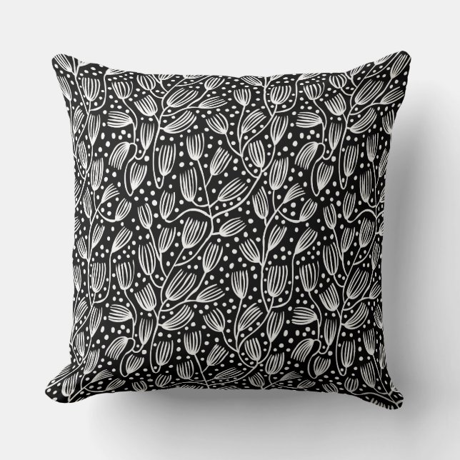 Barkcloth Style Pattern - White on Black Throw Pillow (Front)