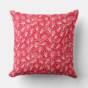 Barkcloth Style Pattern - White on Red E6001D Throw Pillow