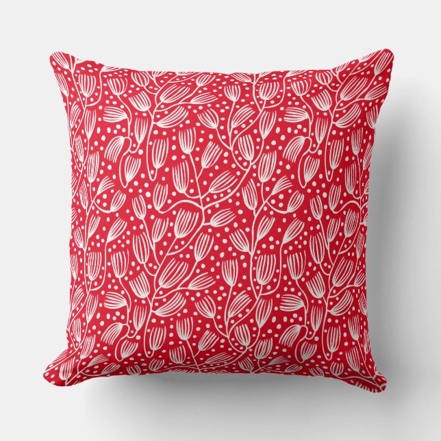 Barkcloth Style Pattern - White on Red E6001D Throw Pillow (Front)