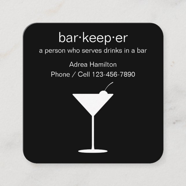 Barkeeper And Bartender Theme Square Business Card (Front)