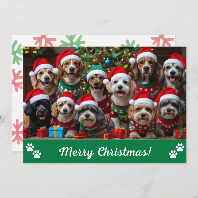Barkin' Around the Christmas Tree Dog Personalized Holiday Card (Front/Back)