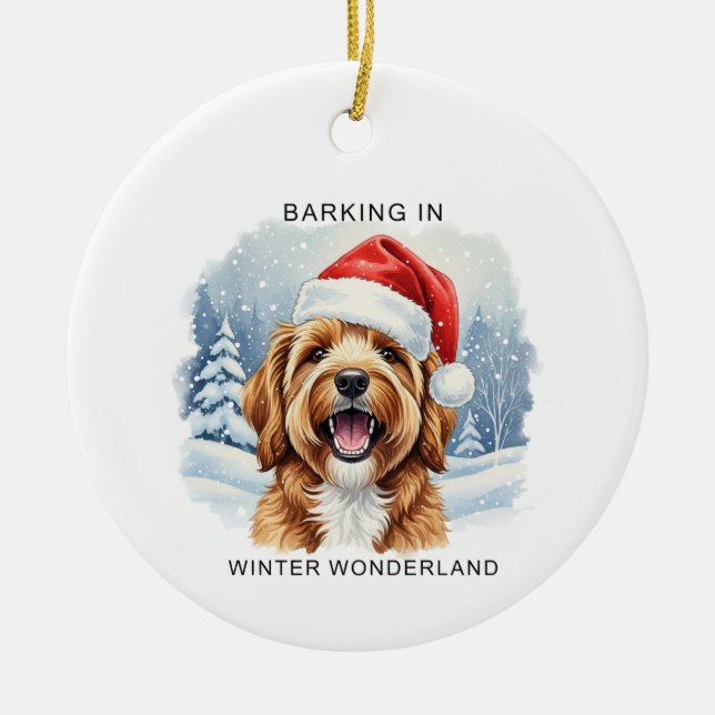 Barking in a Winter Wonderland Dog Christmas  Ceramic Ornament (Front)