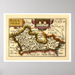 "Barkshire" Berkshire County Map, England Poster