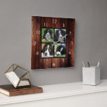 Barm wood pattern Family custom photo collage Square Wall Clock<br><div class="desc">Custom Family photo collage on barn wood pattern background clock.
Add your own personal photos to personalize the clock.</div>