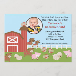 Barn Animal Fun Photo Birthday Invitation