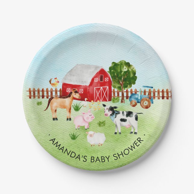 Barn Animals Farm Animals Baby Shower 7" Plate (Front)