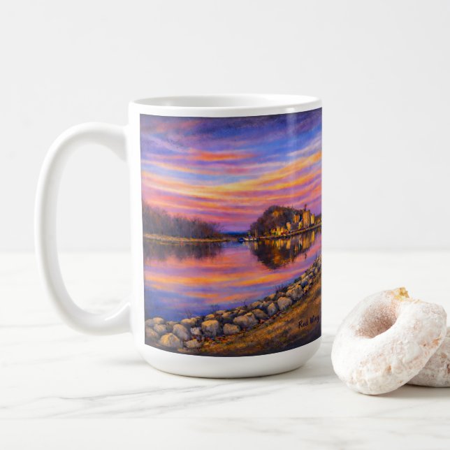 Barn Bluff, Red Wing Vibrant Sunset Mug (With Donut)