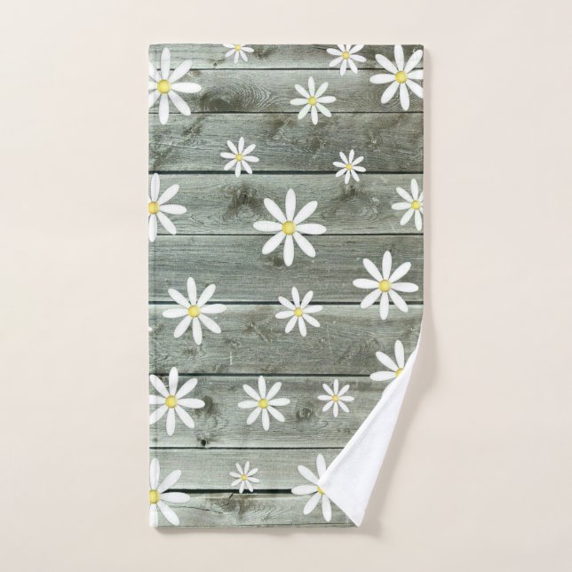Barn Board Daisy Flower Hand Towel (Hand Towel)