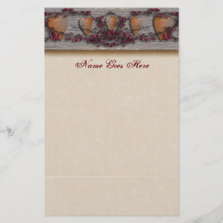Barn Boards Rusted Hearts Stationery
