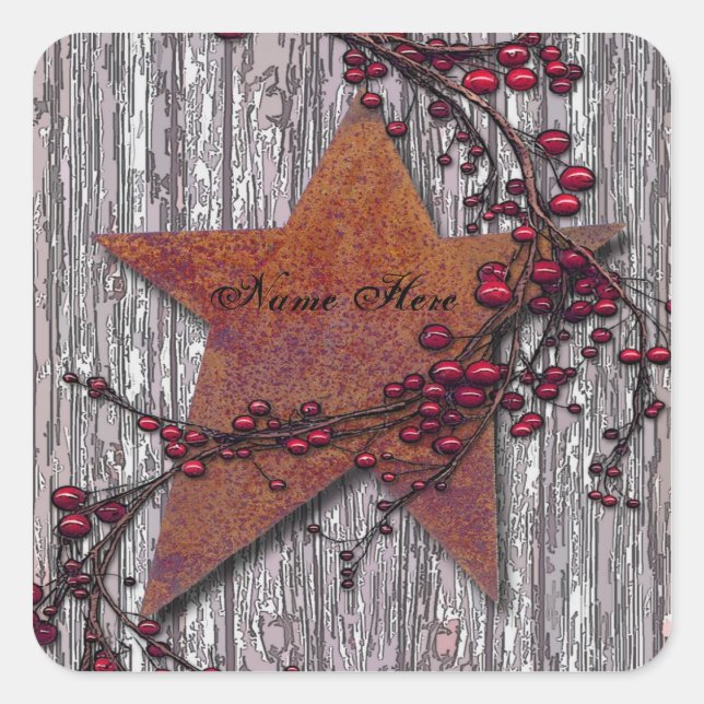 Barn Boards Rusted Star Square Sticker (Front)