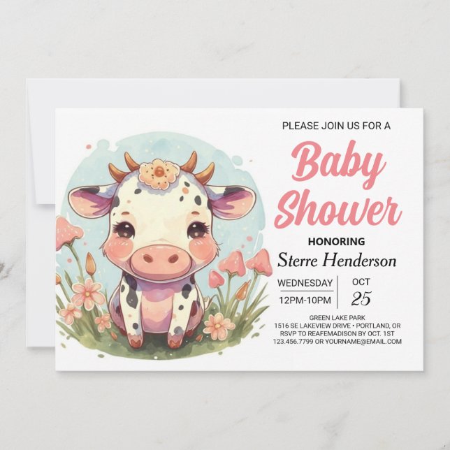 Barn Boho Custom Cow Baby Shower Invitation (Front)