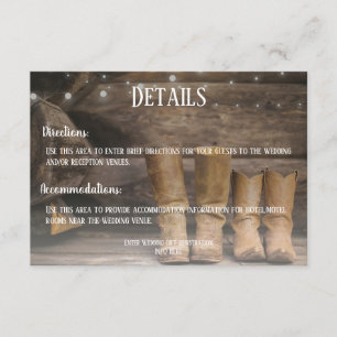Barn & Boots Rustic Cowboy Western Wedding Details Enclosure Card