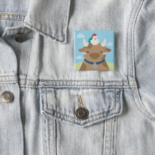Barn Buddies - Cow & Chick 2 Inch Square Button