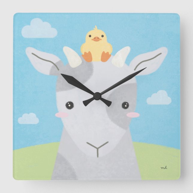 Barn Buddies - Goat & Chick Square Wall Clock (Front)
