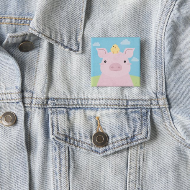Barn Buddies - Piglet & Chick 2 Inch Square Button (In Situ)
