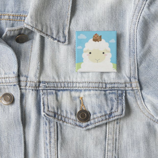 Barn Buddies - Sheep & Chick 2 Inch Square Button (In Situ)