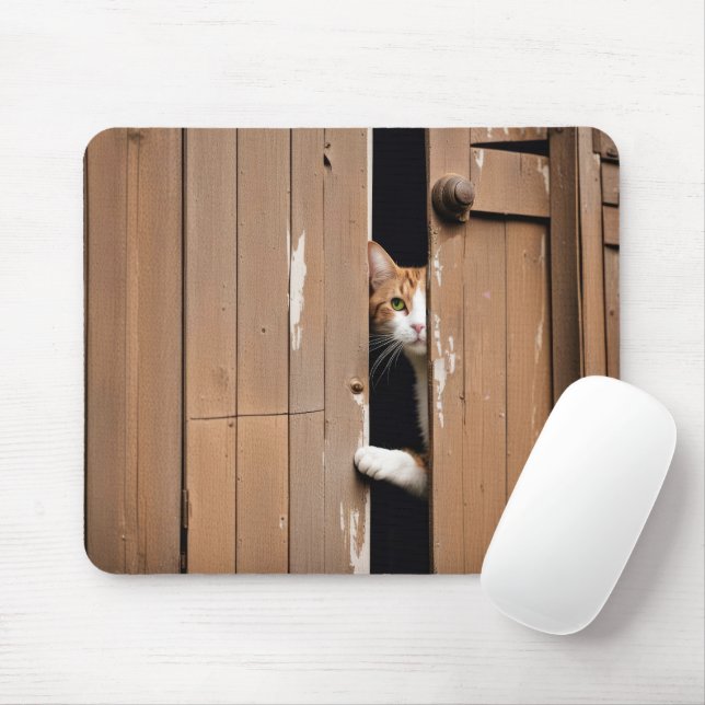 Barn Cat Peeking Around Door Mouse Pad (With Mouse)