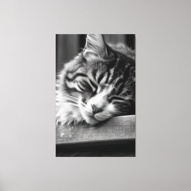 Barn Cat Portrait, Monochrome Photography Art Canvas Print (Front)