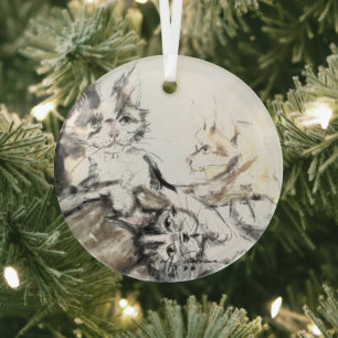 Barn Cats by Hevener Glass Ornament