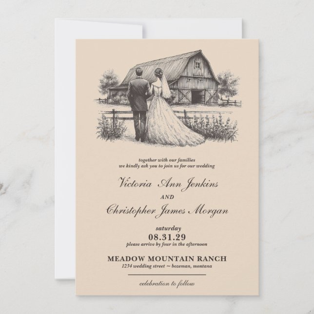 Barn Couple Wedding Invitation (Front)