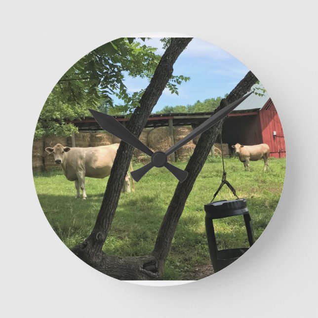 Barn & Cows, Rural North Carolina Canvas Print Round Clock (Front)