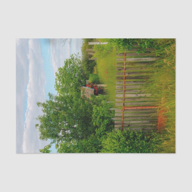 Barn Decorated with Red Flowers and a Picket Fence Tissue Paper (Front)