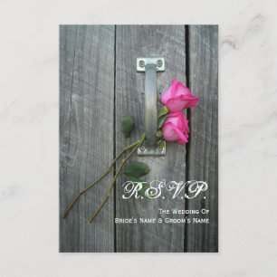 Barn Door and Pink Roses Wedding Small RSVP Card