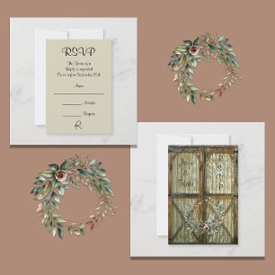 Barn Door and Rose Floral Country Wedding RSVP Card