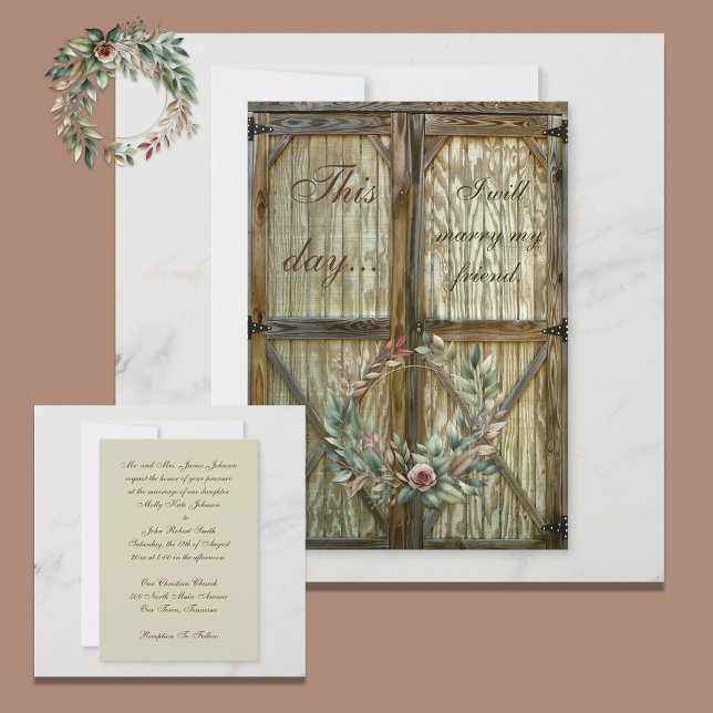 Barn Door and Rose Floral Wedding Invitation (Creator Uploaded)