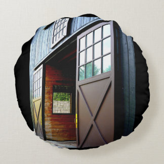 Barn Door Perspective Round Pillow